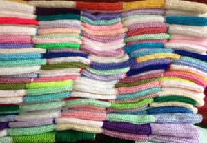 Pile of knitted blankets